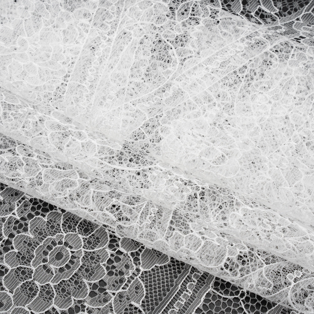 Re-Embroidered Chantilly Lace - White Ornate Floral - Folded