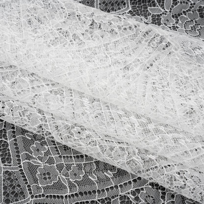 Re-Embroidered Chantilly Lace - White Floral Baskets