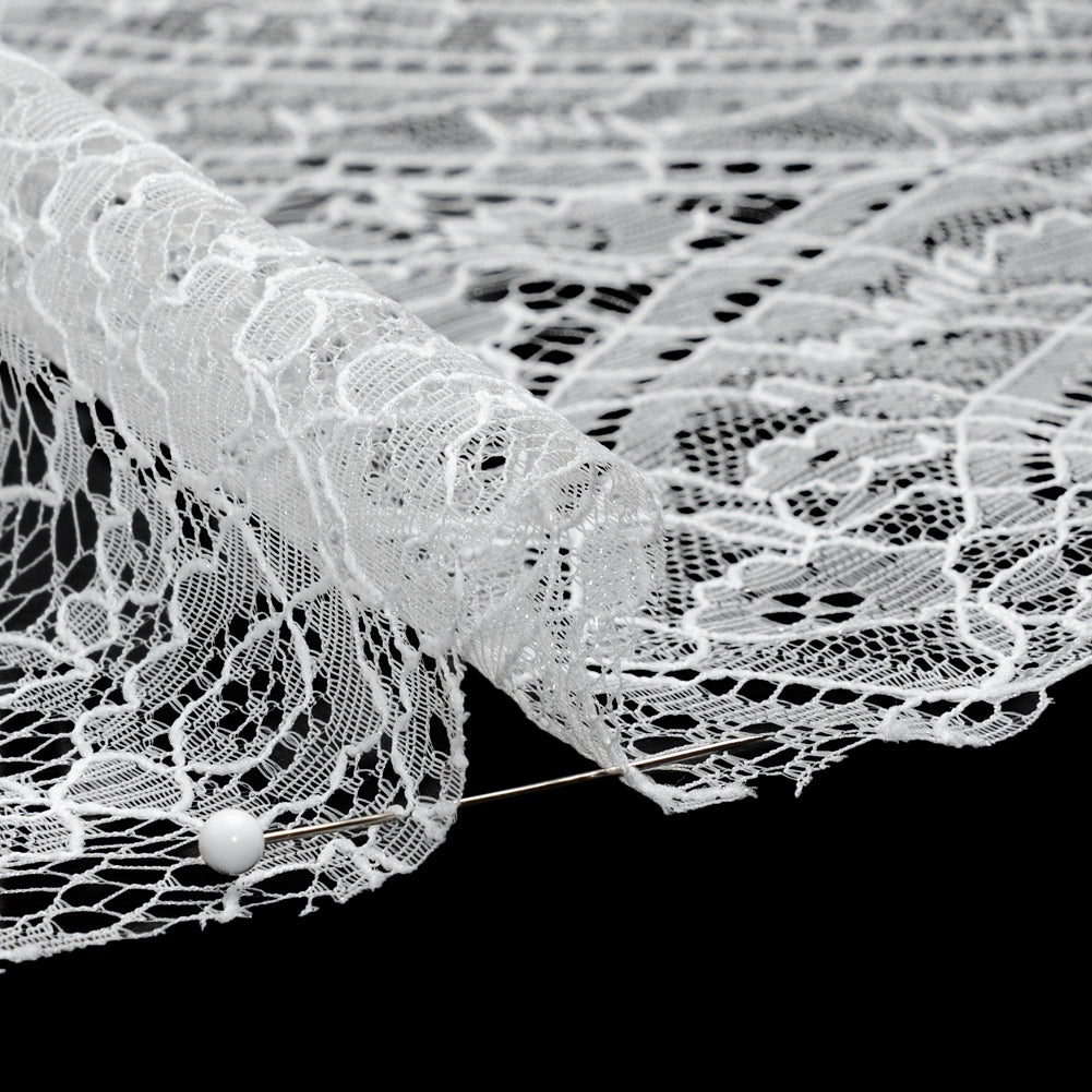 Re-Embroidered Chantilly Lace - White Floral Baskets - Detail