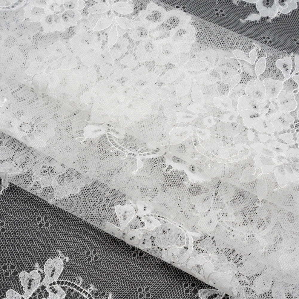 Re-Embroidered Lace - White Floral Bouquet - Folded