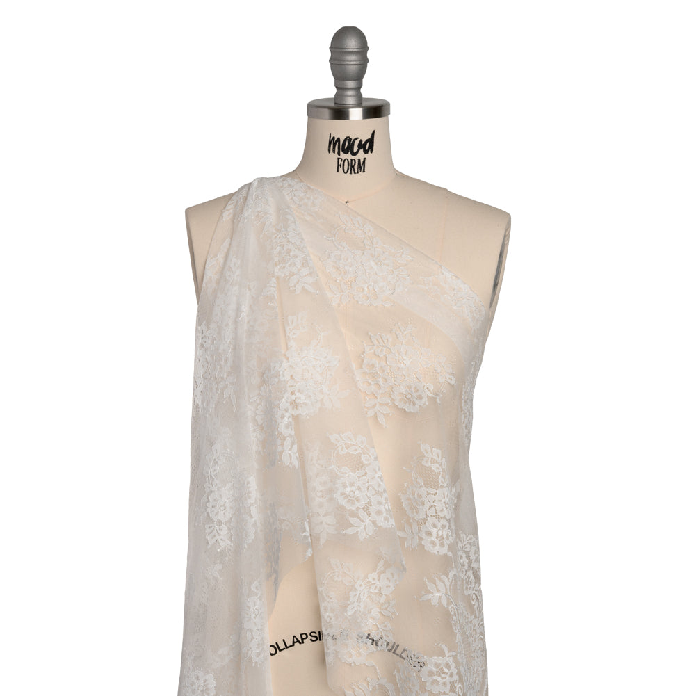 Re-Embroidered Lace - White Floral Bouquet - Drape