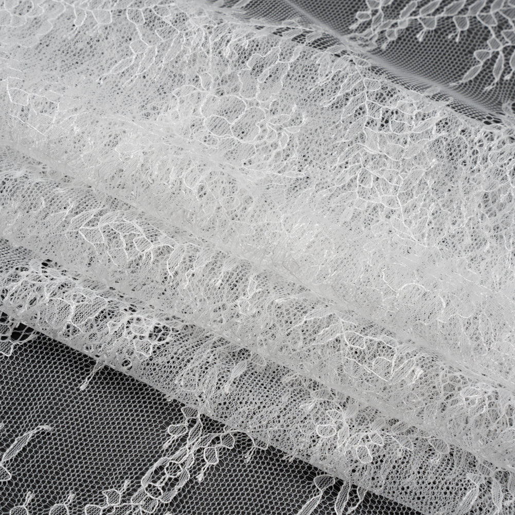Bridal Lace - Lustrous White Floral Ogees - Folded