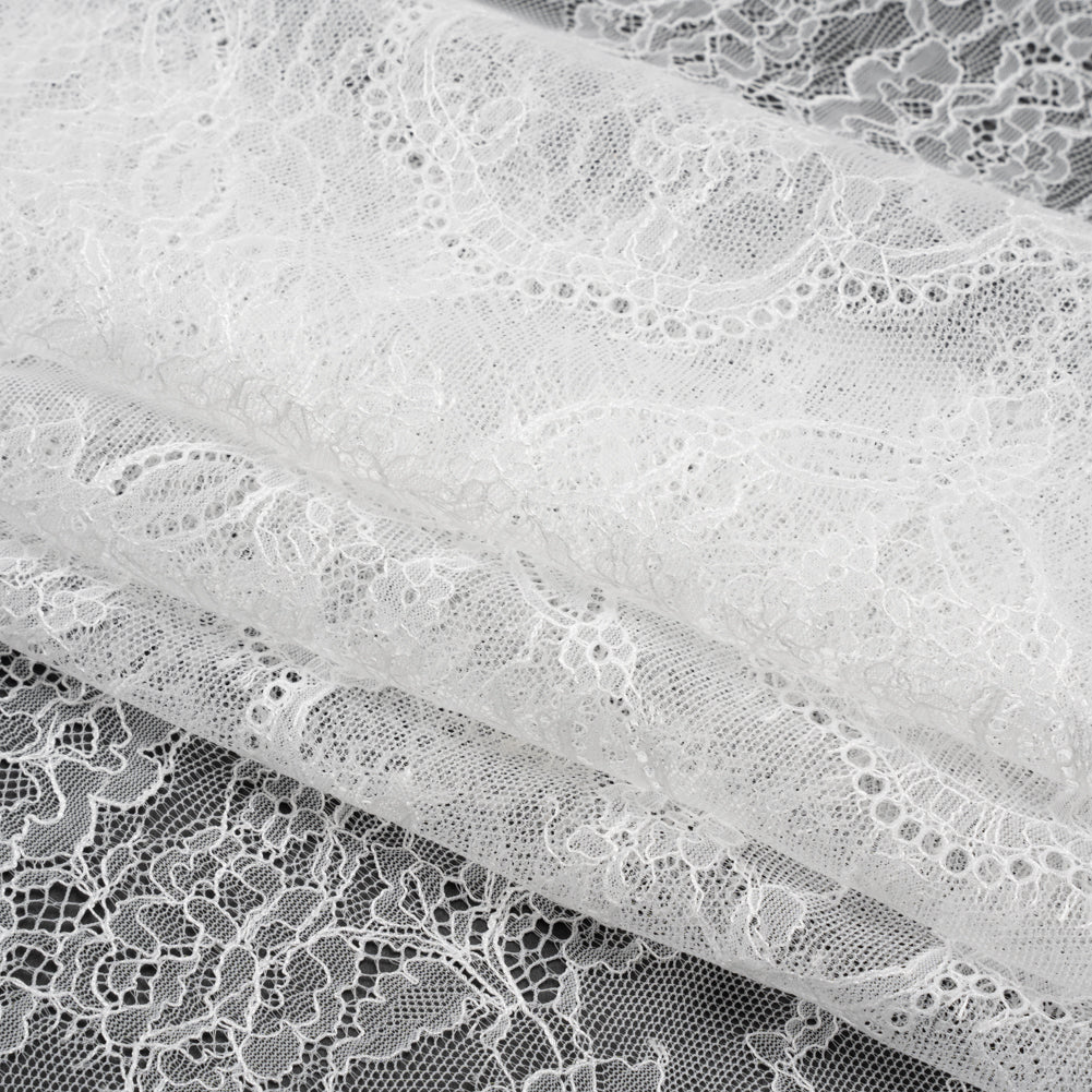 Chantilly Lace - White Floral and Scallops - Folded