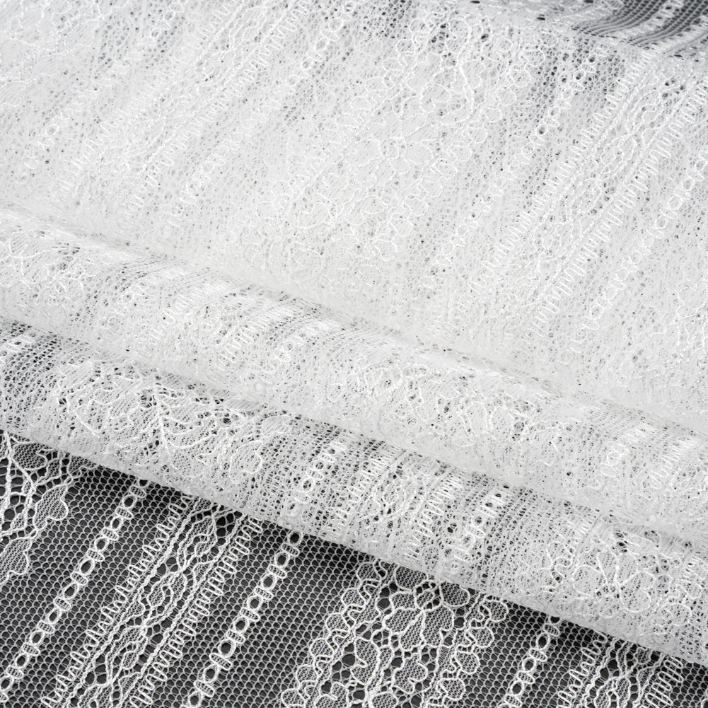 Delicate Lace - Lustrous White Floral and Abstract Stripes - Folded