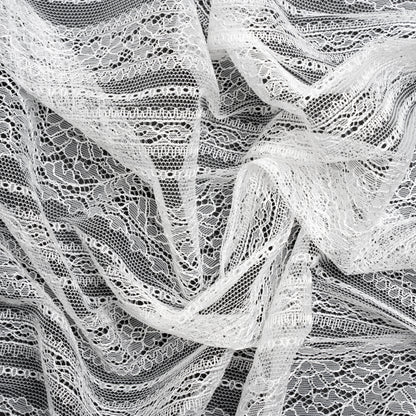 Delicate Lace - Lustrous White Floral and Abstract Stripes