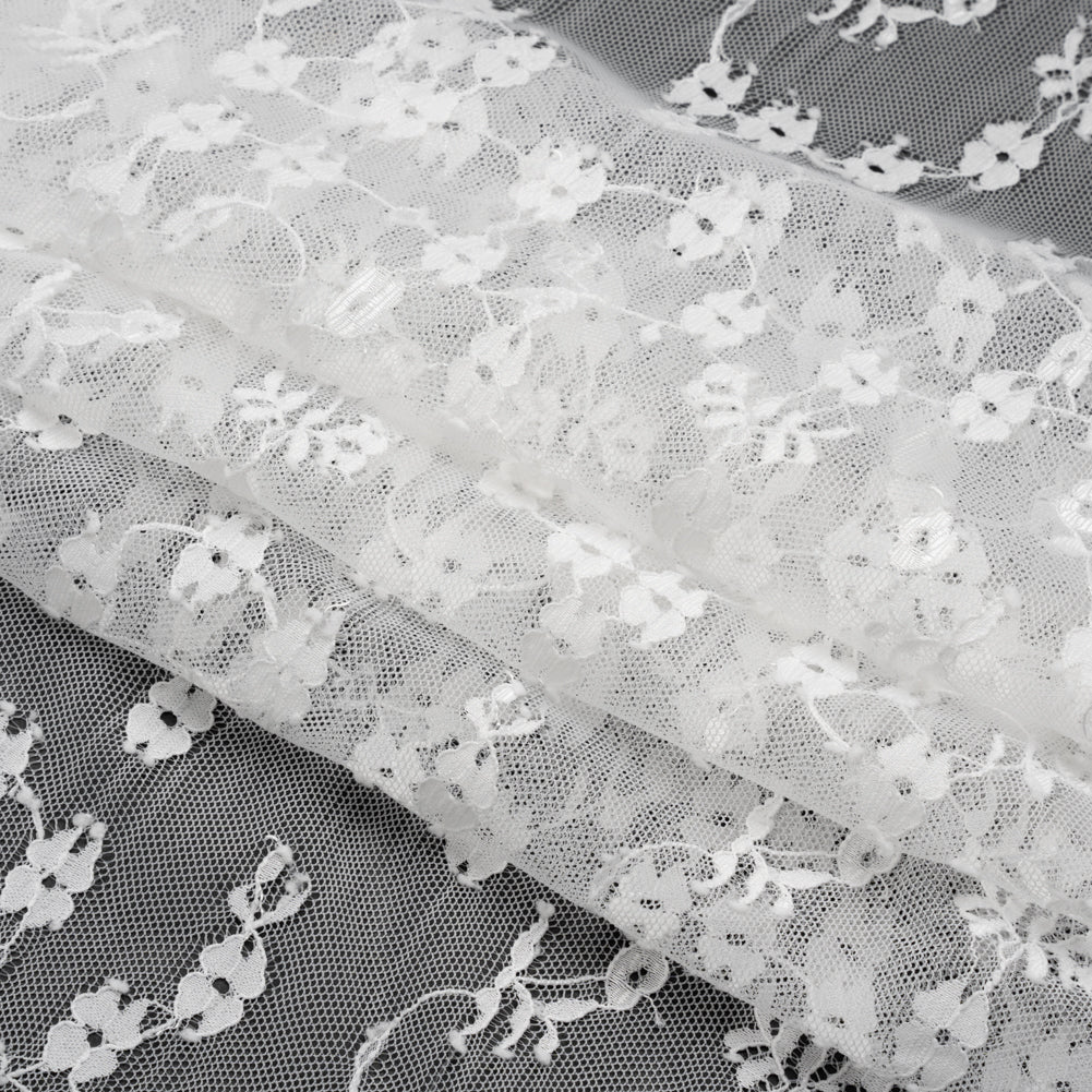 Chantilly Lace - White Ditsy Floral and Elegant Border - Folded