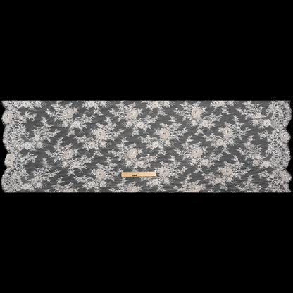 Embroidered Lace with Beading, Sequins, and Finished Edges - Off White Floral Full