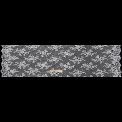 Chantilly Lace with Beads, Sequins and Finished Edges - Off White and Silver Floral