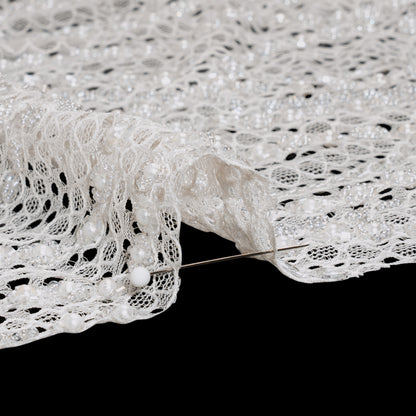 Bridal Lace with Beads, Sequins, and Finished Edges - Off White Wavy Lines Detail