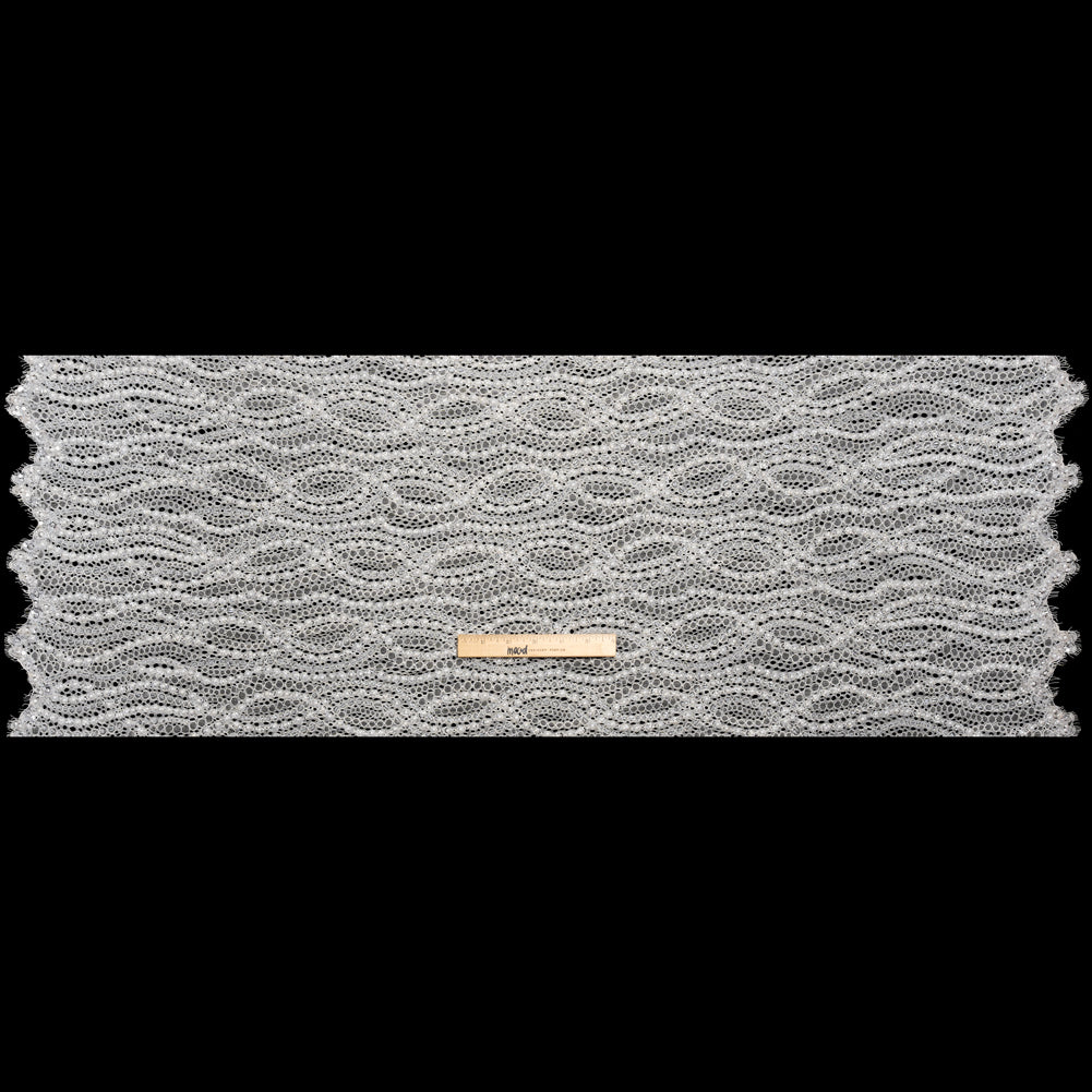 Bridal Lace with Beads, Sequins, and Finished Edges - Off White Wavy Lines Full