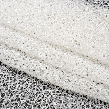 Bridal Lace with Beads and Sequins - White All-Over Abstract Folded