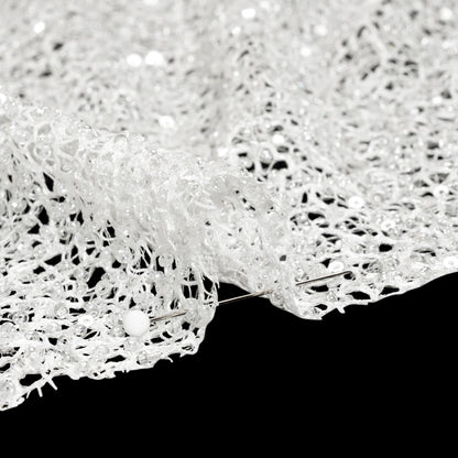 Bridal Lace with Beads and Sequins - White All-Over Abstract Detail