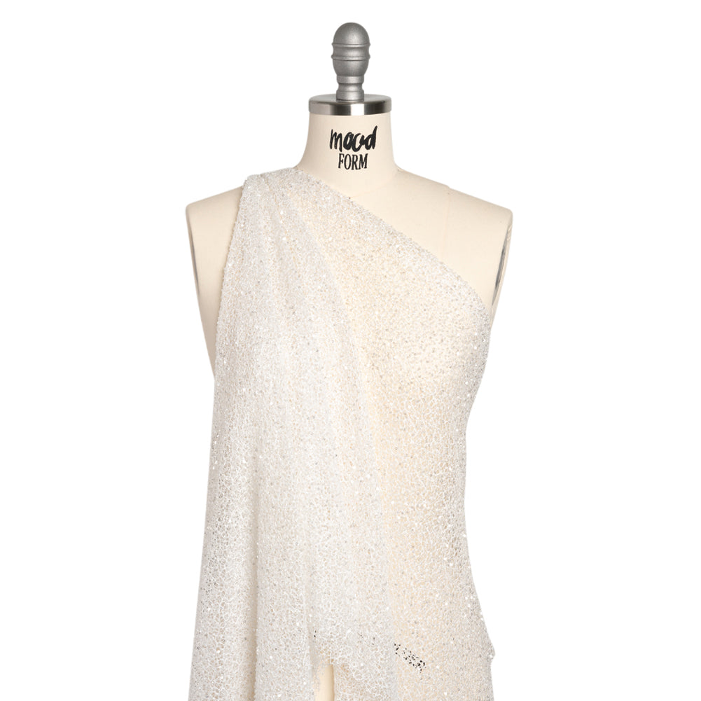 Bridal Lace with Beads and Sequins - White All-Over Abstract Drape