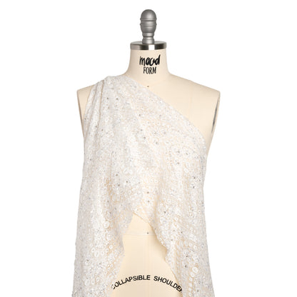 Bridal Lace with Beads, Sequins, and Finished Edge - Off White Floral Archways Drape