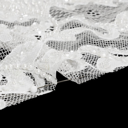 Chantilly Lace with Beads, Sequins, and Finished Edges - White and Ivory Flowering Vines Detail