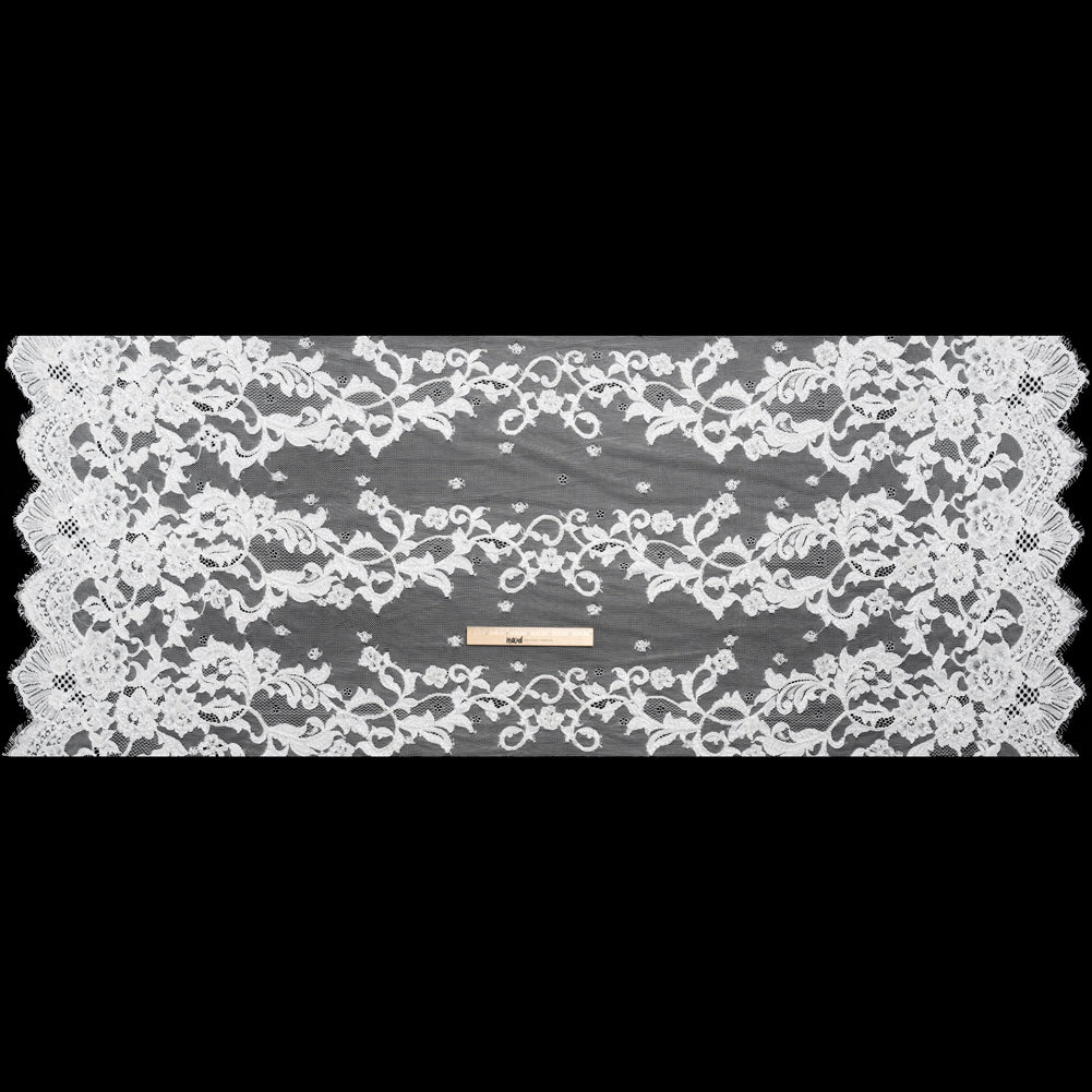 Chantilly Lace with Beads, Sequins, and Finished Edges - White and Ivory Flowering Vines Full