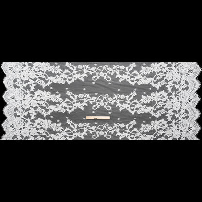 Chantilly Lace with Beads, Sequins, and Finished Edges - White and Ivory Flowering Vines Full