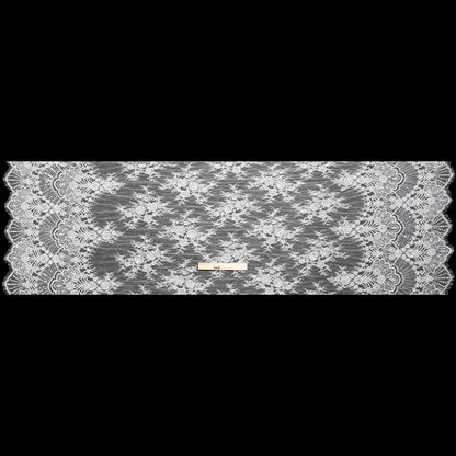 Chantilly Lace with Beads, Sequins, and Scalloped Finished Edges - White Floral Full