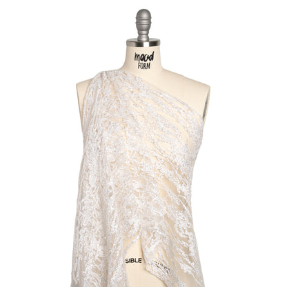 Embroidered Lace with Beads and Sequins - Off-White Abstract Lines Drape
