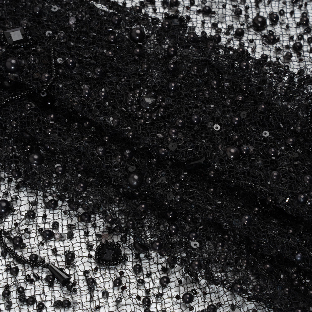 Beaded Novelty Lace - Black Little Charms Folded