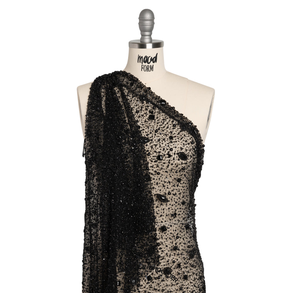 Beaded Novelty Lace - Black Little Charms Drape