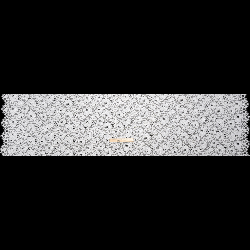 Corded Lace with Beads, Sequins and Finished Edges - Off White Floral Full