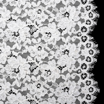 Corded Lace with Beads, Sequins and Finished Edges - Off White Floral