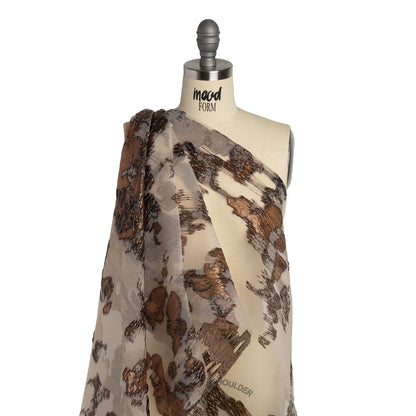 Metallic Burnout Luxury Brocade - Brown and Black Abstract