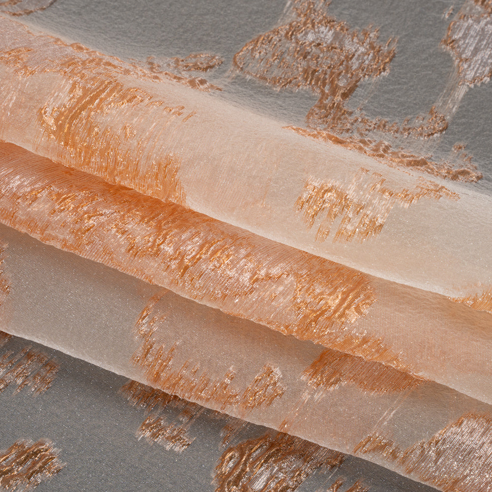 Metallic Burnout Luxury Brocade - Peachy Orange Abstract - Folded