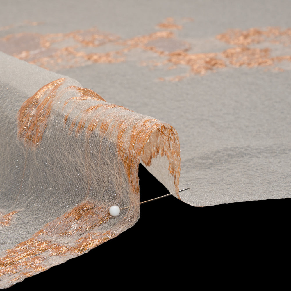 Metallic Burnout Luxury Brocade - Peachy Orange Abstract - Detail