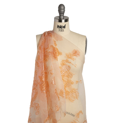 Metallic Burnout Luxury Brocade - Peachy Orange Abstract