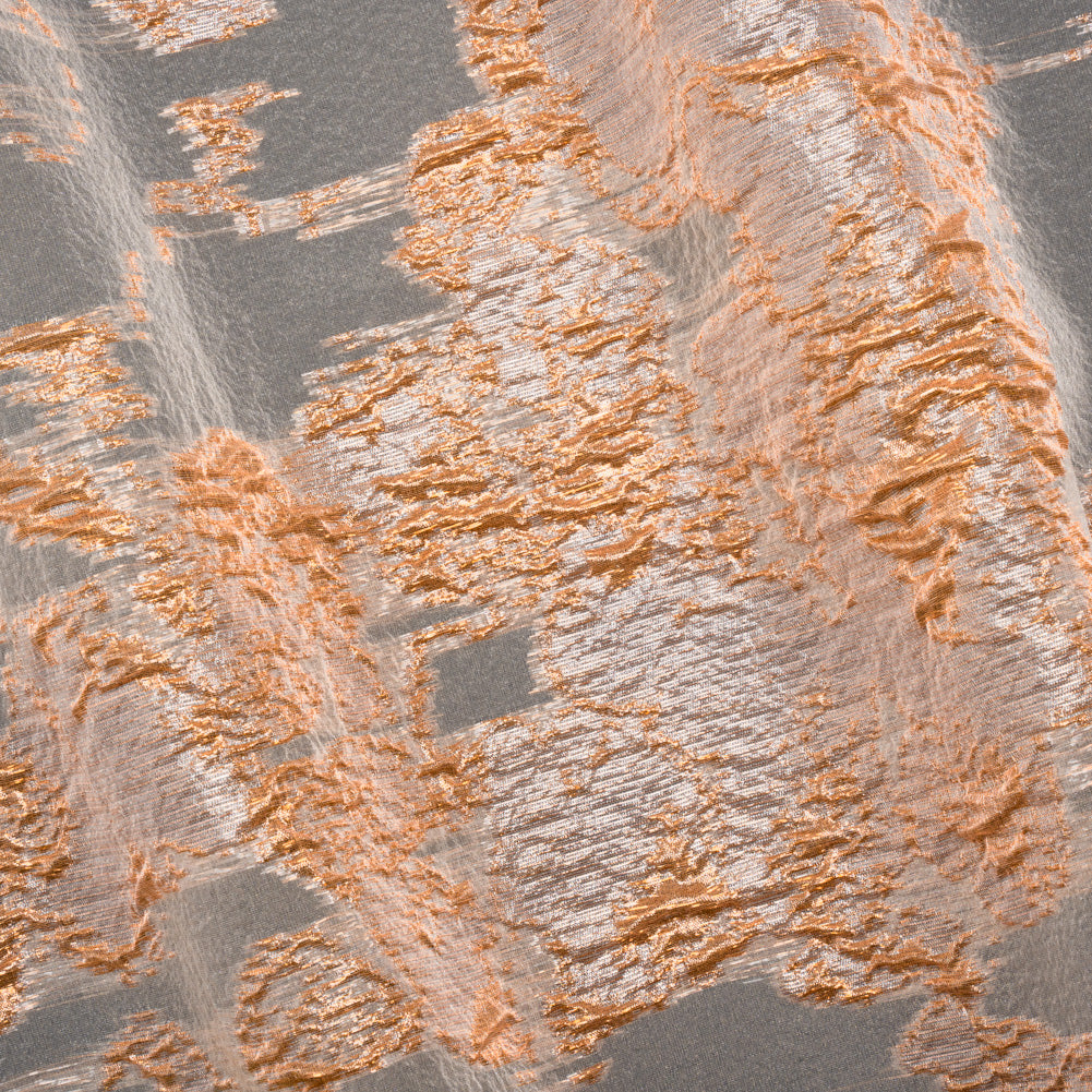 Metallic Burnout Luxury Brocade - Peachy Orange Abstract