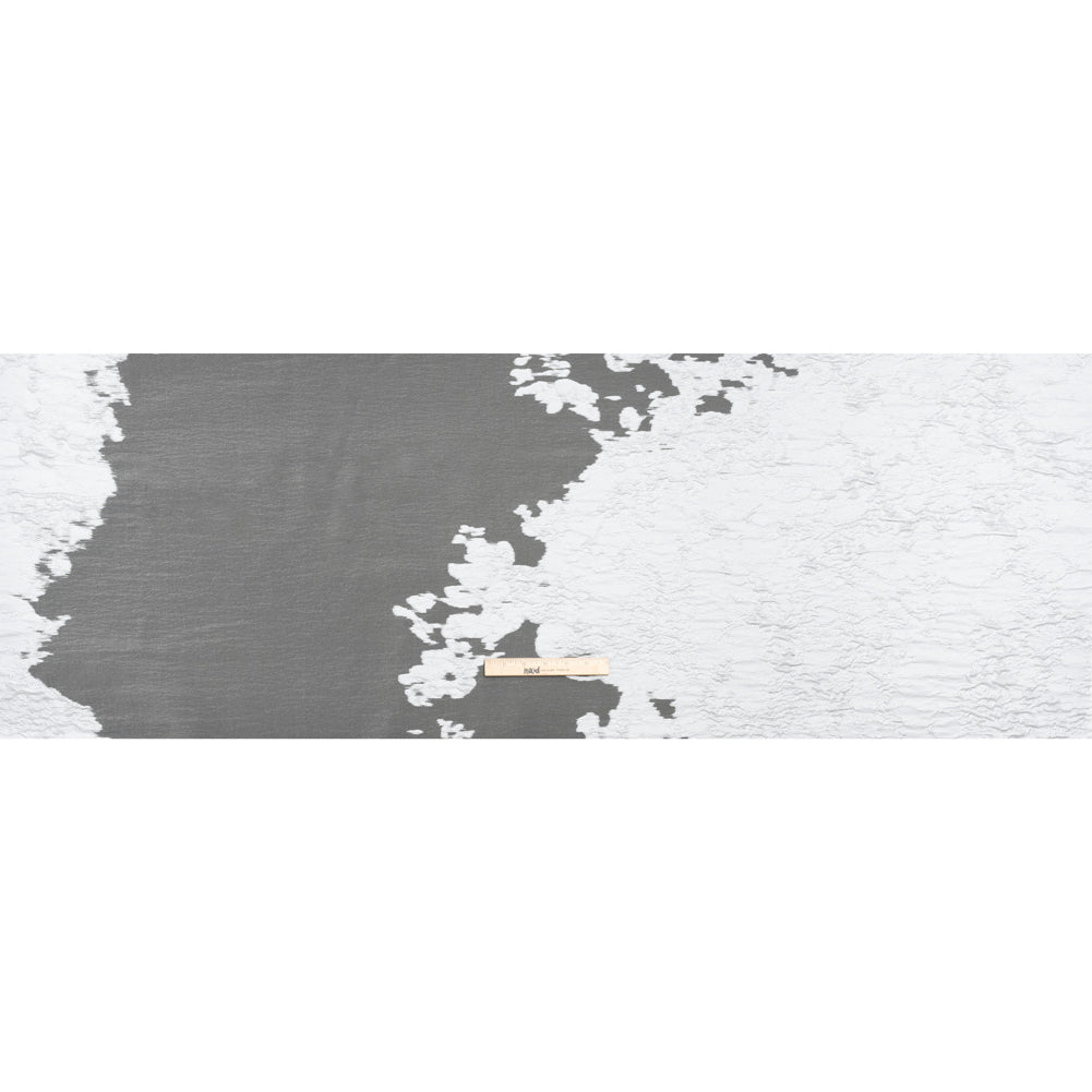 Metallic Burnout Luxury Brocade - White Abstract Crinkled Borders