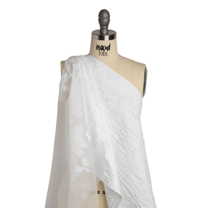 Metallic Burnout Luxury Brocade - White Abstract Crinkled Borders