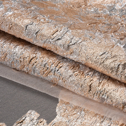 Metallic Burnout Luxury Brocade - Peach and Silver Abstract Crinkled Borders