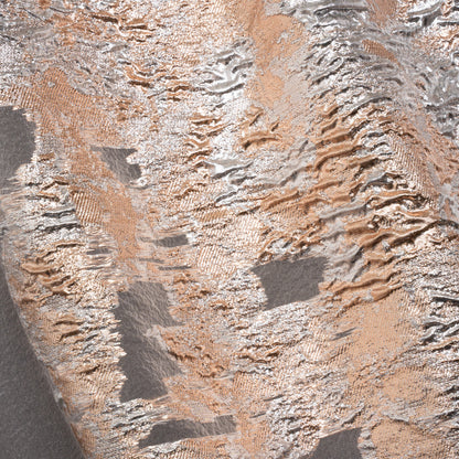 Metallic Burnout Luxury Brocade - Peach and Silver Abstract Crinkled Borders