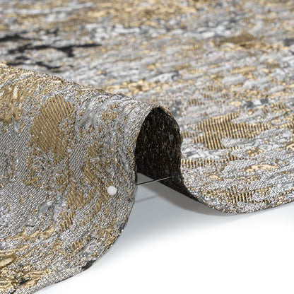 Metallic Burnout Luxury Brocade - Silver, Gold and Black Abstract Crinkled Borders