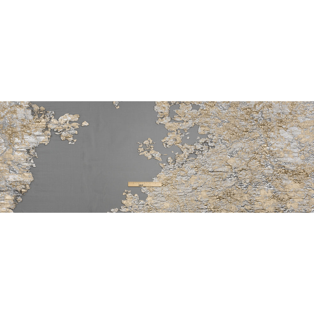Metallic Burnout Luxury Brocade - Silver, Gold and Black Abstract Crinkled Borders