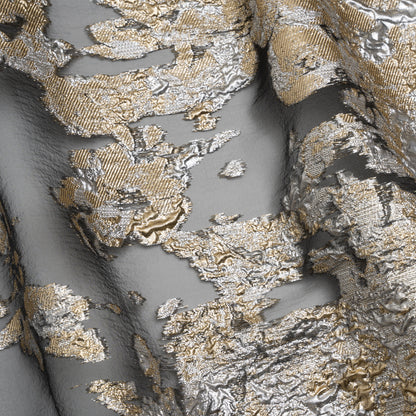 Metallic Burnout Luxury Brocade - Silver, Gold and Black Abstract Crinkled Borders