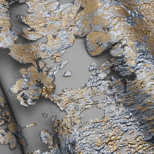Metallic Burnout Luxury Brocade - Sky Blue, Gold and Black Abstract Crinkled Borders
