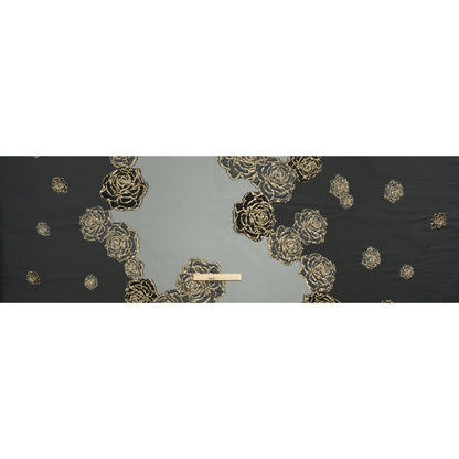 Metallic Burnout Luxury Brocade - Charcoal, Black and Gold Rose Border