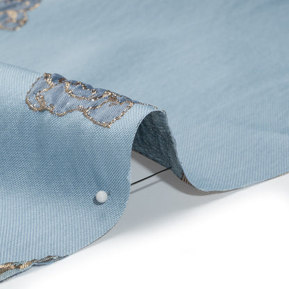 Metallic Burnout Luxury Brocade - Sky Blue and Gold Rose Border
