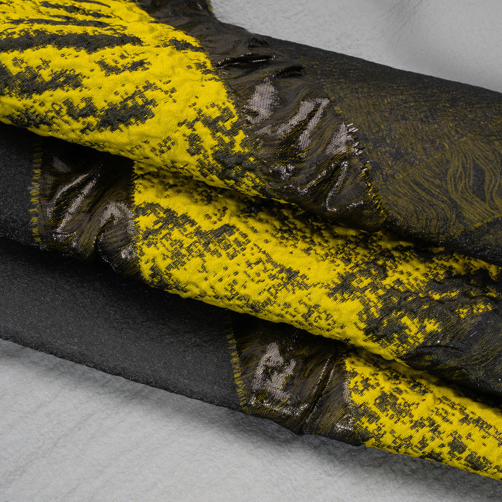 Metallic Luxury Burnout Brocade Panel - Olive Green and Black Geometric Rays