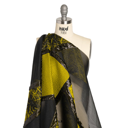 Metallic Luxury Burnout Brocade Panel - Olive Green and Black Geometric Rays