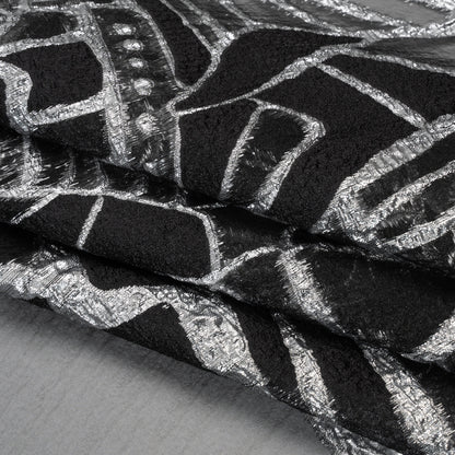 Metallic Luxury Burnout Brocade Panel - Black and Silver Floral Medallion