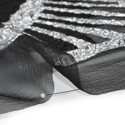 Metallic Luxury Burnout Brocade Panel - Black and Silver Floral Medallion
