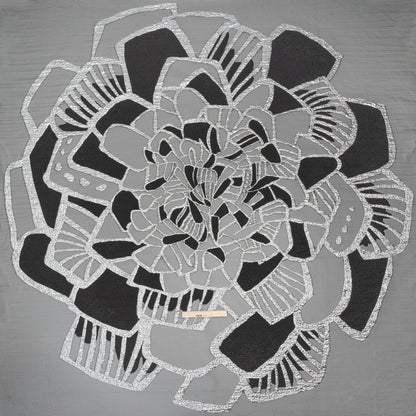 Metallic Luxury Burnout Brocade Panel - Black and Silver Floral Medallion