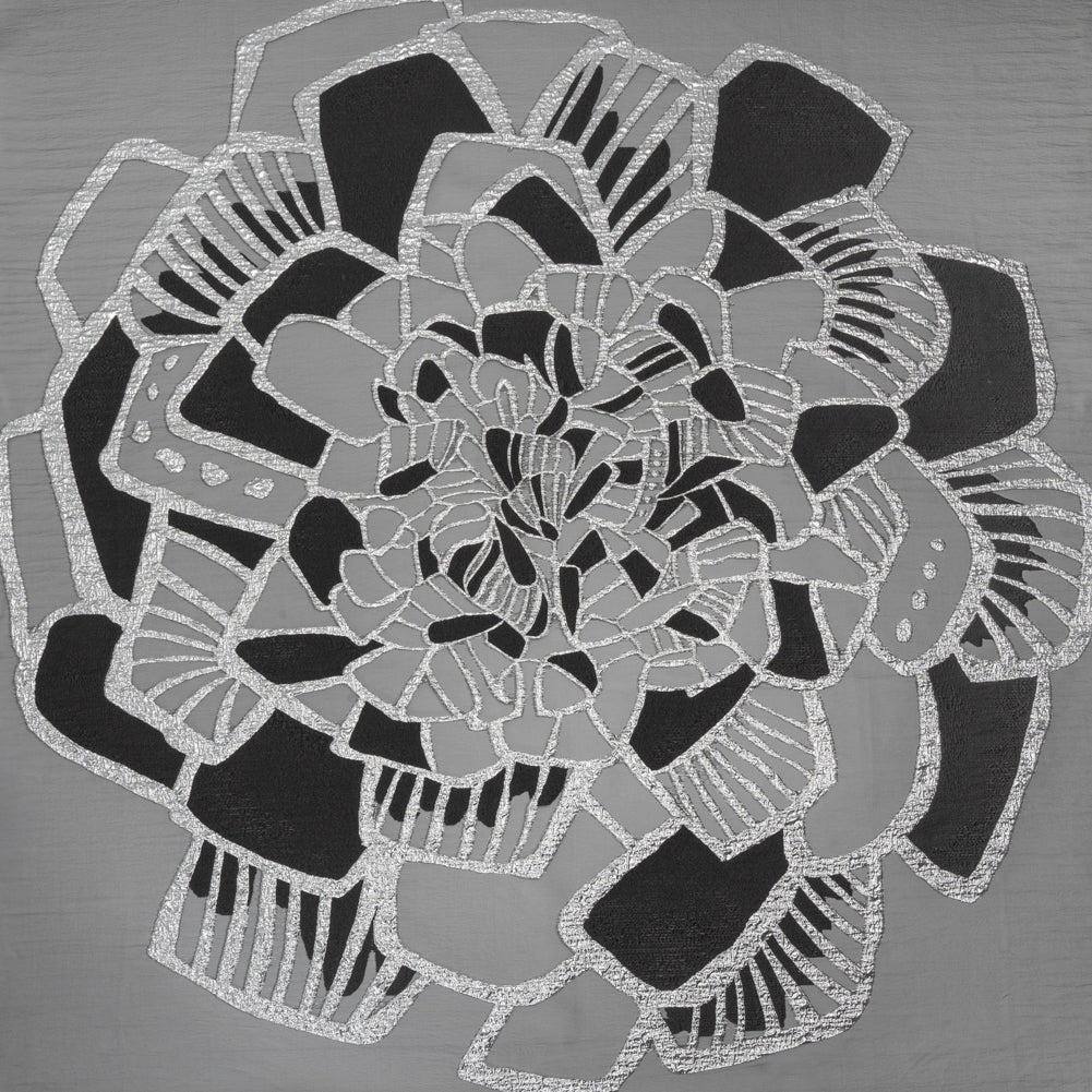 Metallic Luxury Burnout Brocade Panel - Black and Silver Floral Medallion