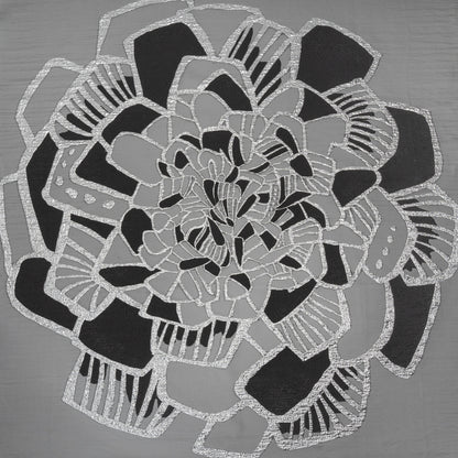 Metallic Luxury Burnout Brocade Panel - Black and Silver Floral Medallion
