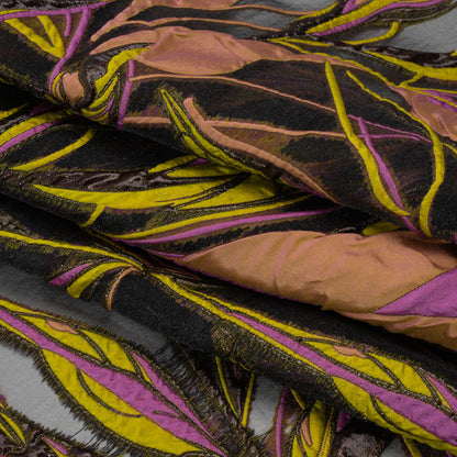 Metallic Luxury Burnout Brocade - Purple, Green and Black Magical Leaves